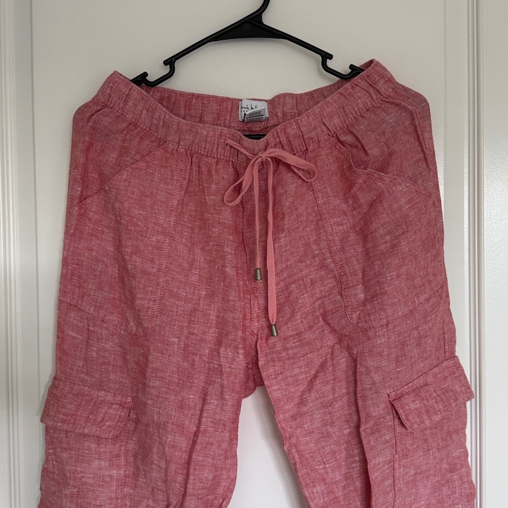 Nicole Miller Light Red 100% Linen Joggers Pants Size Small - Picture 3 of 8